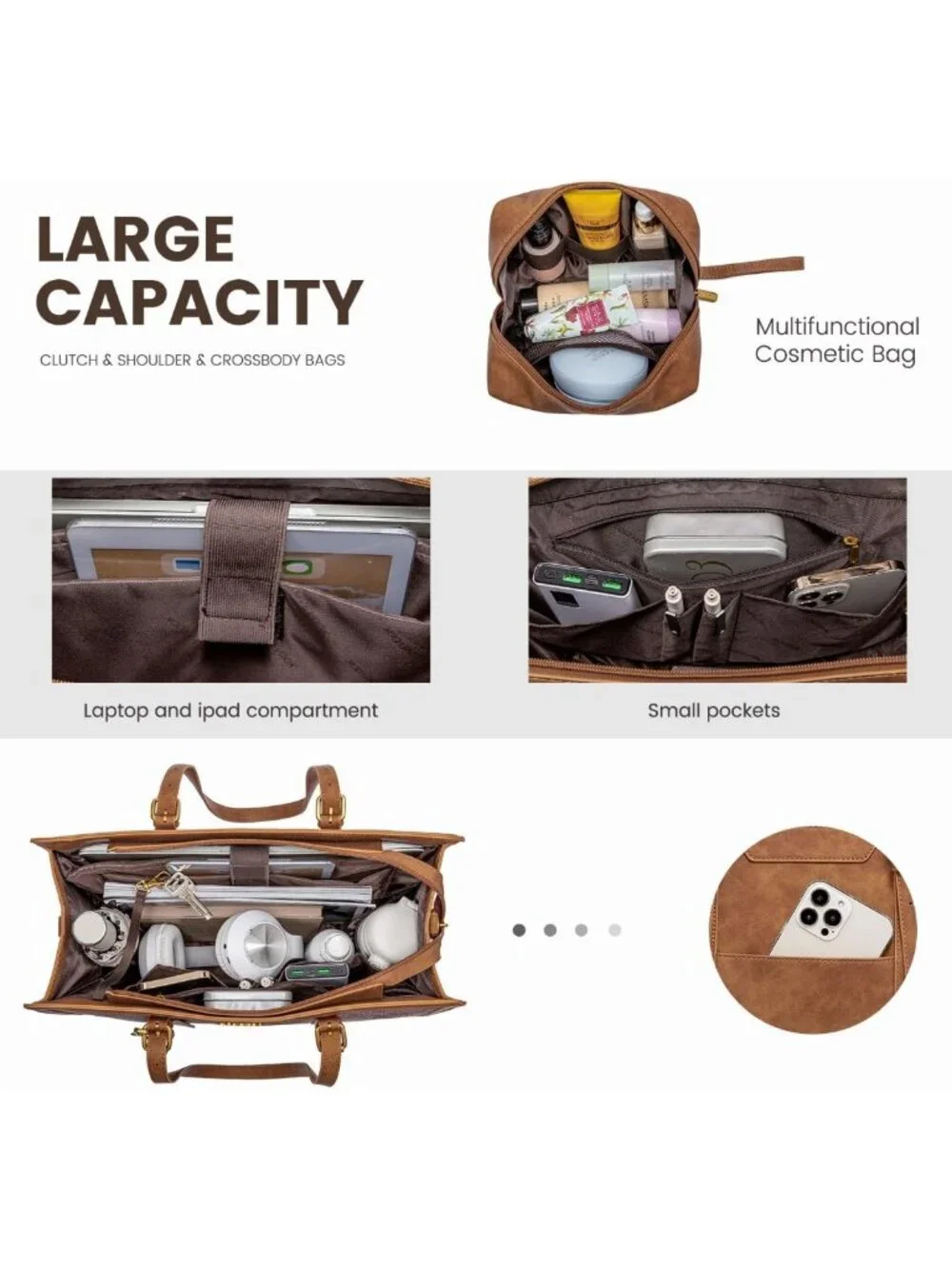 Stylish Vintage Leather Laptop Tote Bag for Women, 15.6